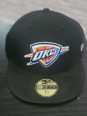 New Era OKC Thunder Black Snapback Hat with Blue Orange White Logo